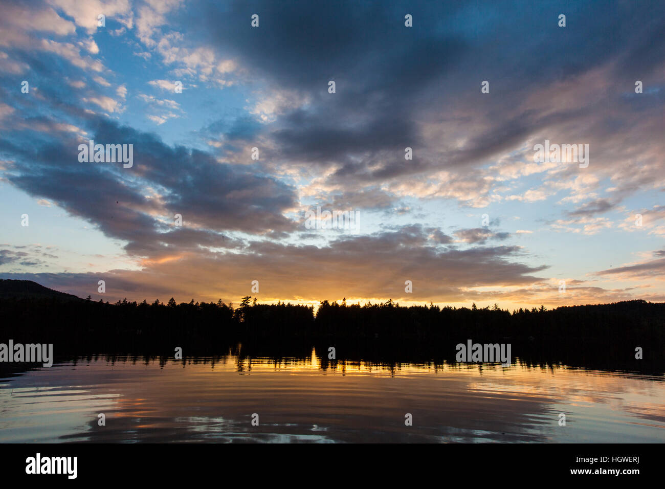 Lang Pond at sunset in Maine's Northern Forest. Cold Stream watershed