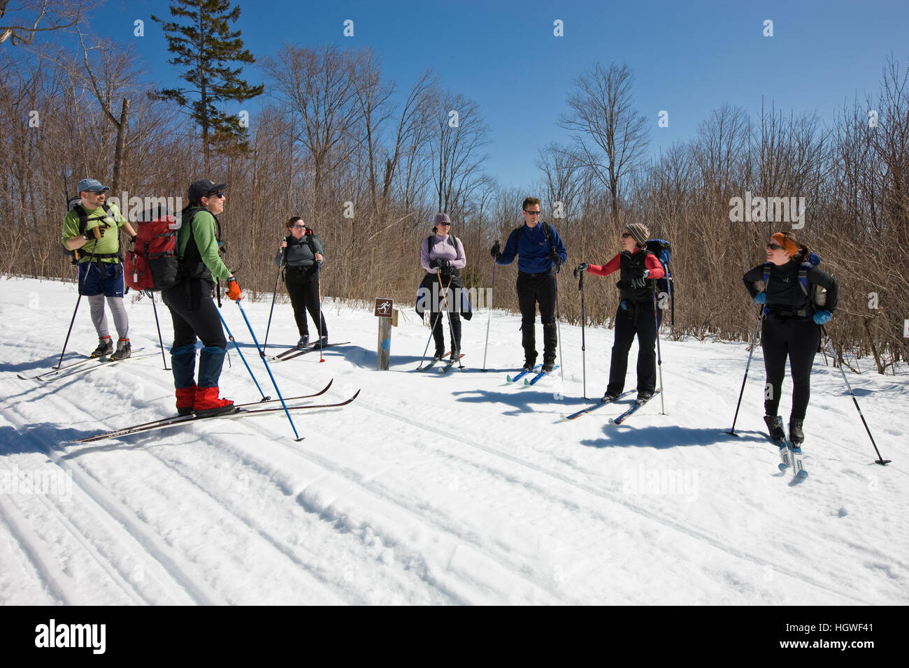 Crosscountry skiers on the Hedgehog Gate Trail near Little Lyford Pond Camps near Greenville