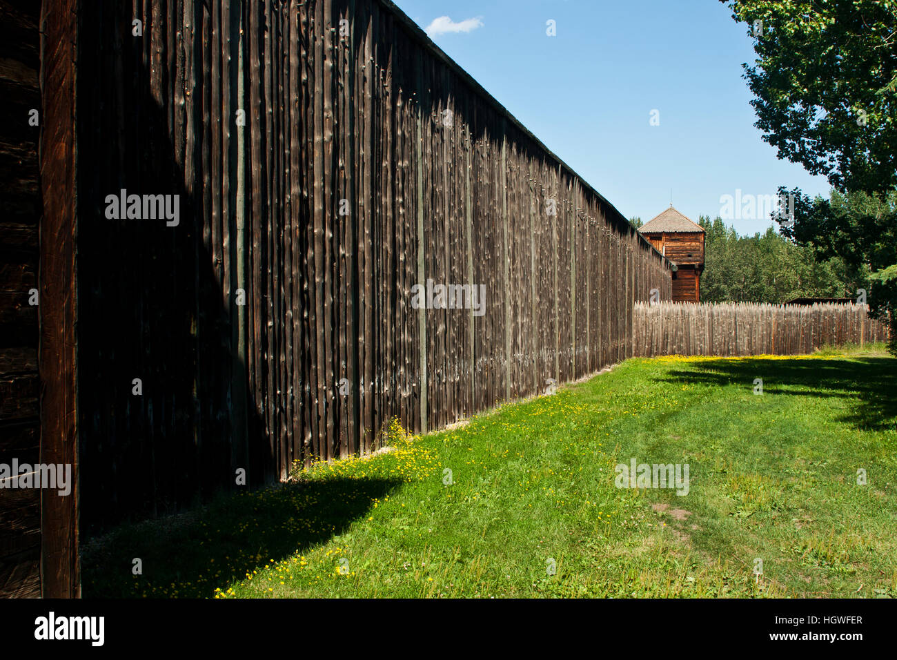 Fort Edmonton, Alberta, Canada, defensive stockade and tower nineteenth and early 20th century British fort that became Edmonton Stock Photo
