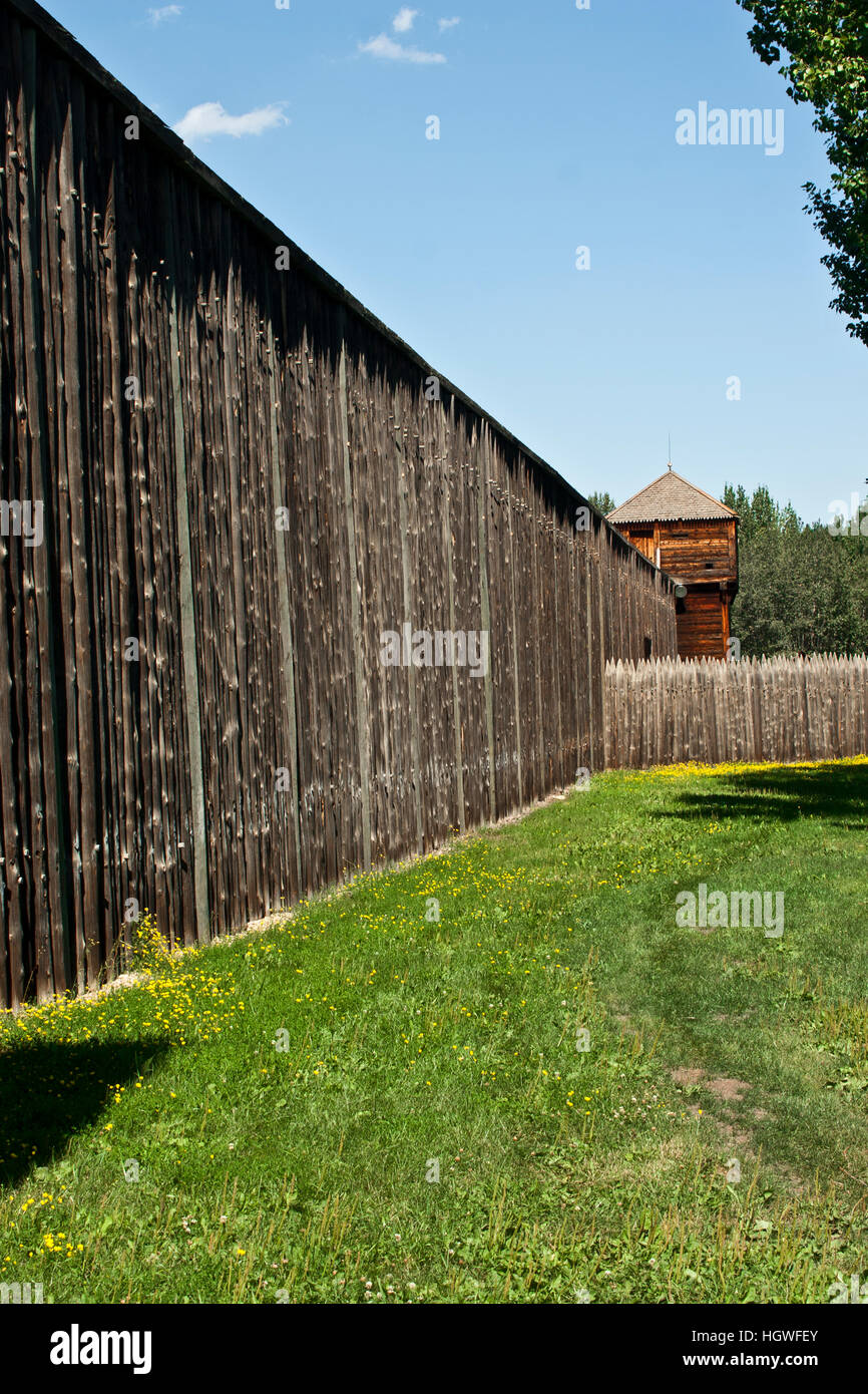 Fort Edmonton, Alberta, Canada, defensive stockade and tower nineteenth and early 20th century British fort that became Edmonton Stock Photo