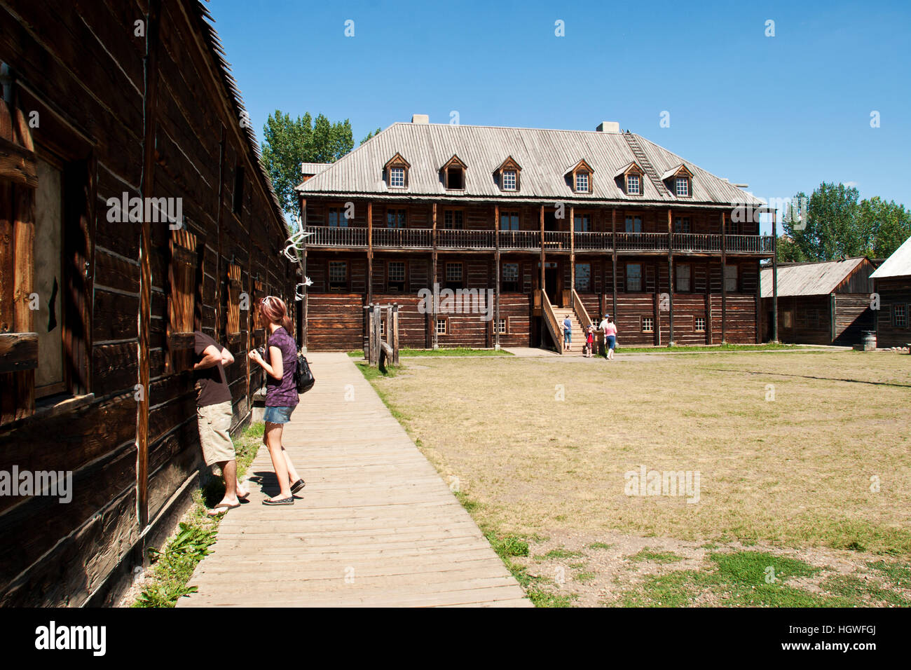 Fort Edmonton, Alberta, Canada, is a reconstruction of the nineteenth and early 20th century British fort that became Edmonton Stock Photo