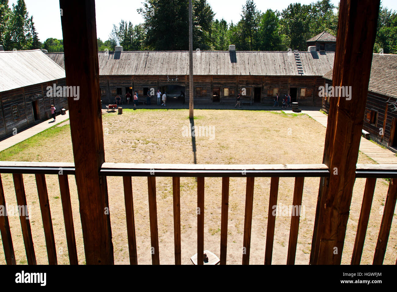 Fort Edmonton, Alberta, Canada, courtyard parade field o the nineteenth and early 20th century British fort that became Edmonton Stock Photo