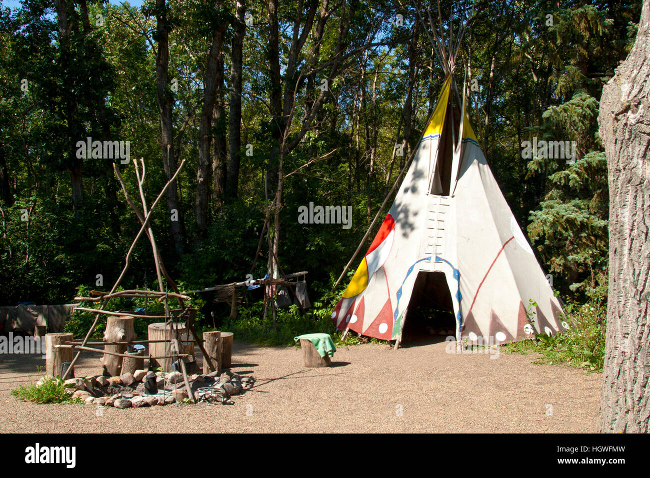 Fort Edmonton, Alberta, Canada, Indian Tepee at the nineteenth and early 20th century British fort that became Edmonton Stock Photo