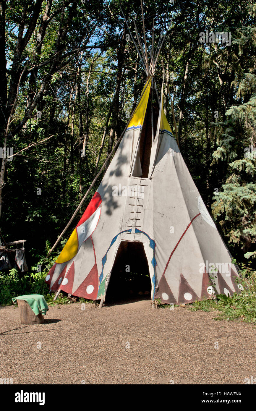 Fort Edmonton, Alberta, Canada, Indian Tepee at the nineteenth and early 20th century British fort that became Edmonton Stock Photo