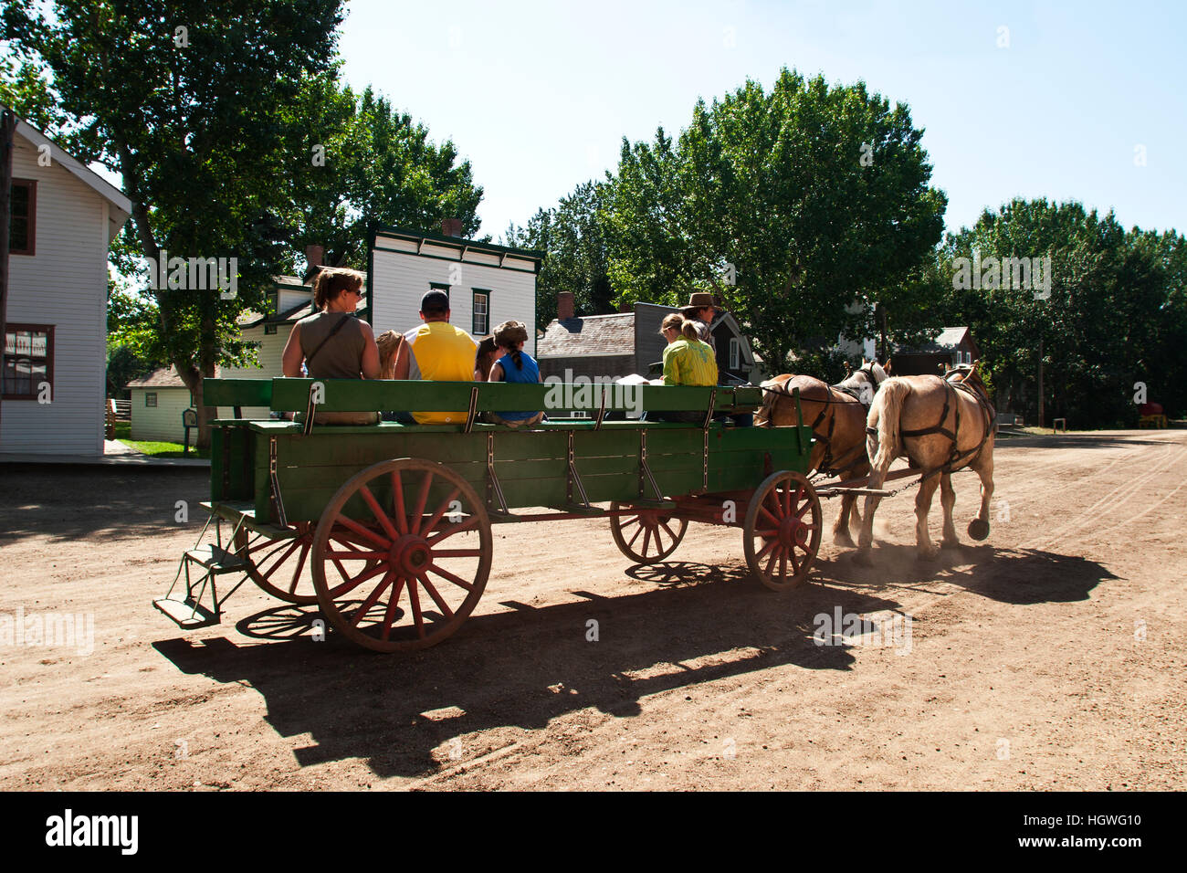 Fort Edmonton, Alberta, Canada, A horse drawn wagon acts as a bus to