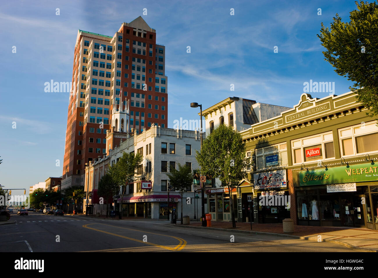 A street scene on Elm Street in Manchester, New Hampshire Stock Photo