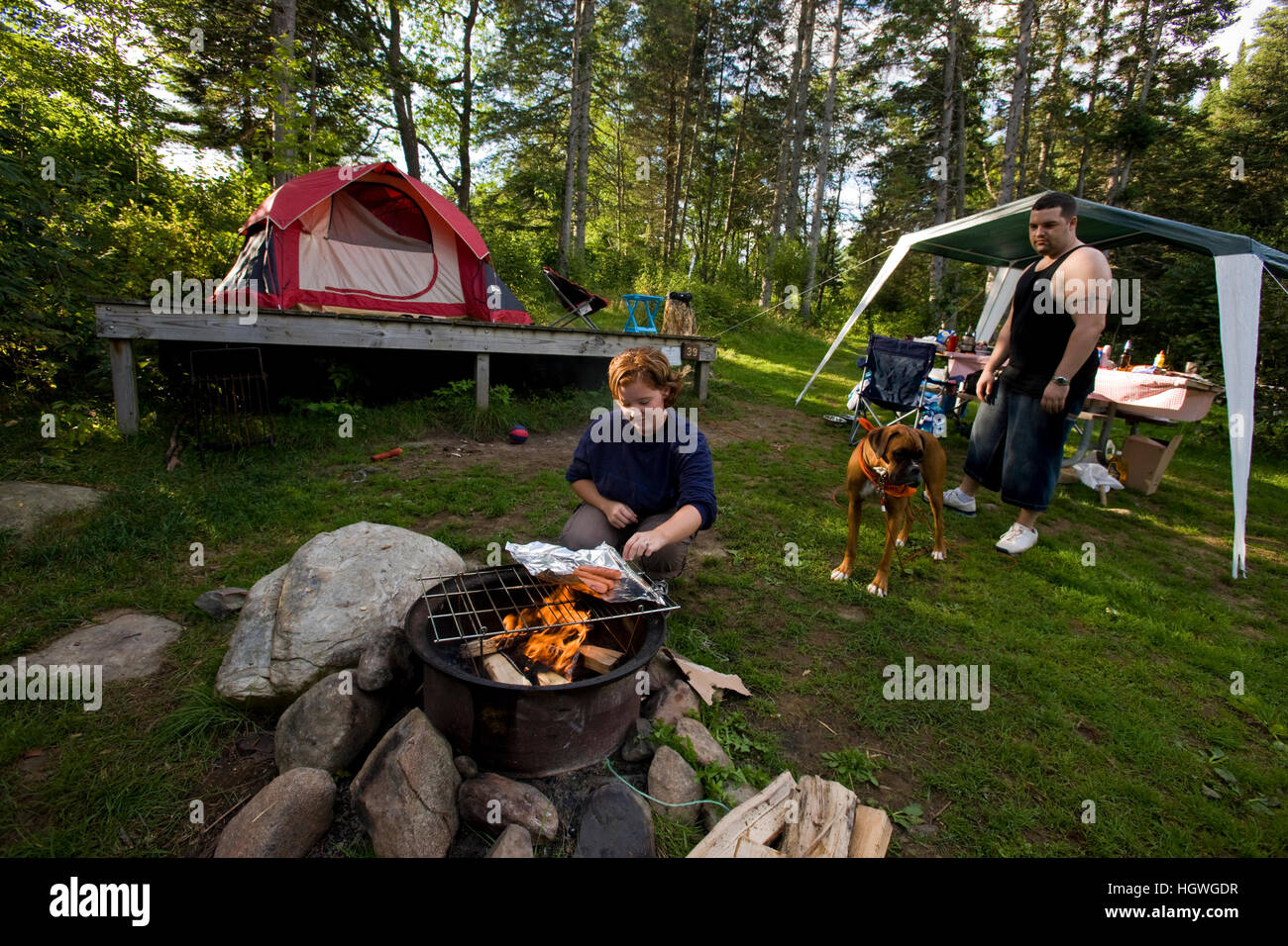A camp scene at Lake Francis State Park in Pittsburg, New Hampshire