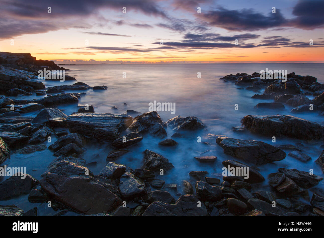 Dawn over the Atlantic Ocean at Wallis Sands State Park in Rye, New