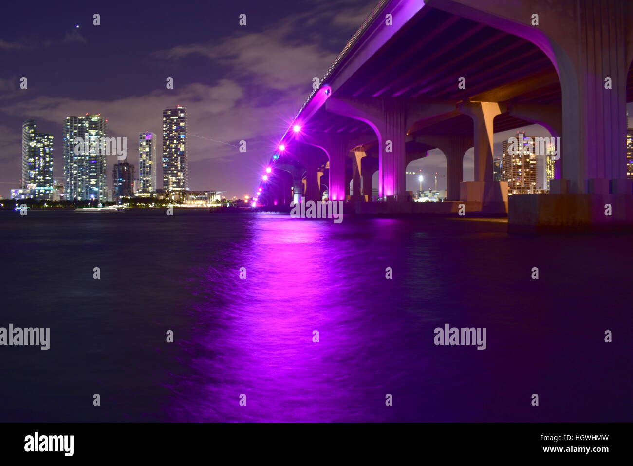 Miami, Florida - USA - January 08, 2016: MacArthur Causeway Bridge Stock Photo