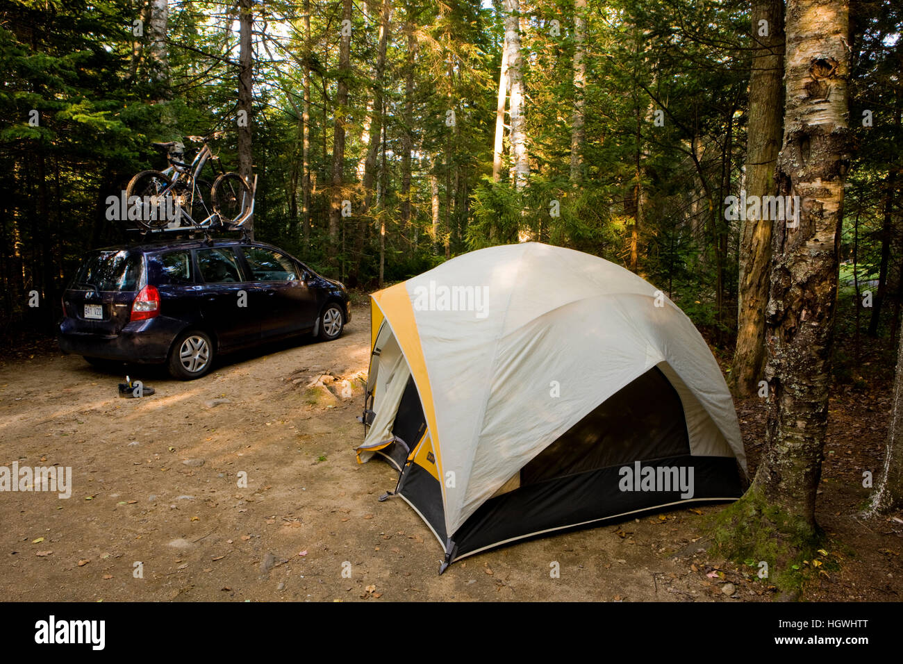 Bikes on a car at a campsite at Moose Brook State Park in Gorham, new