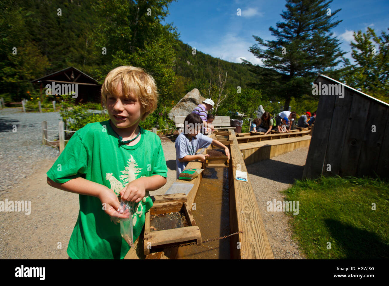 Kids pan for gold at Lost River in New Hampshire's White