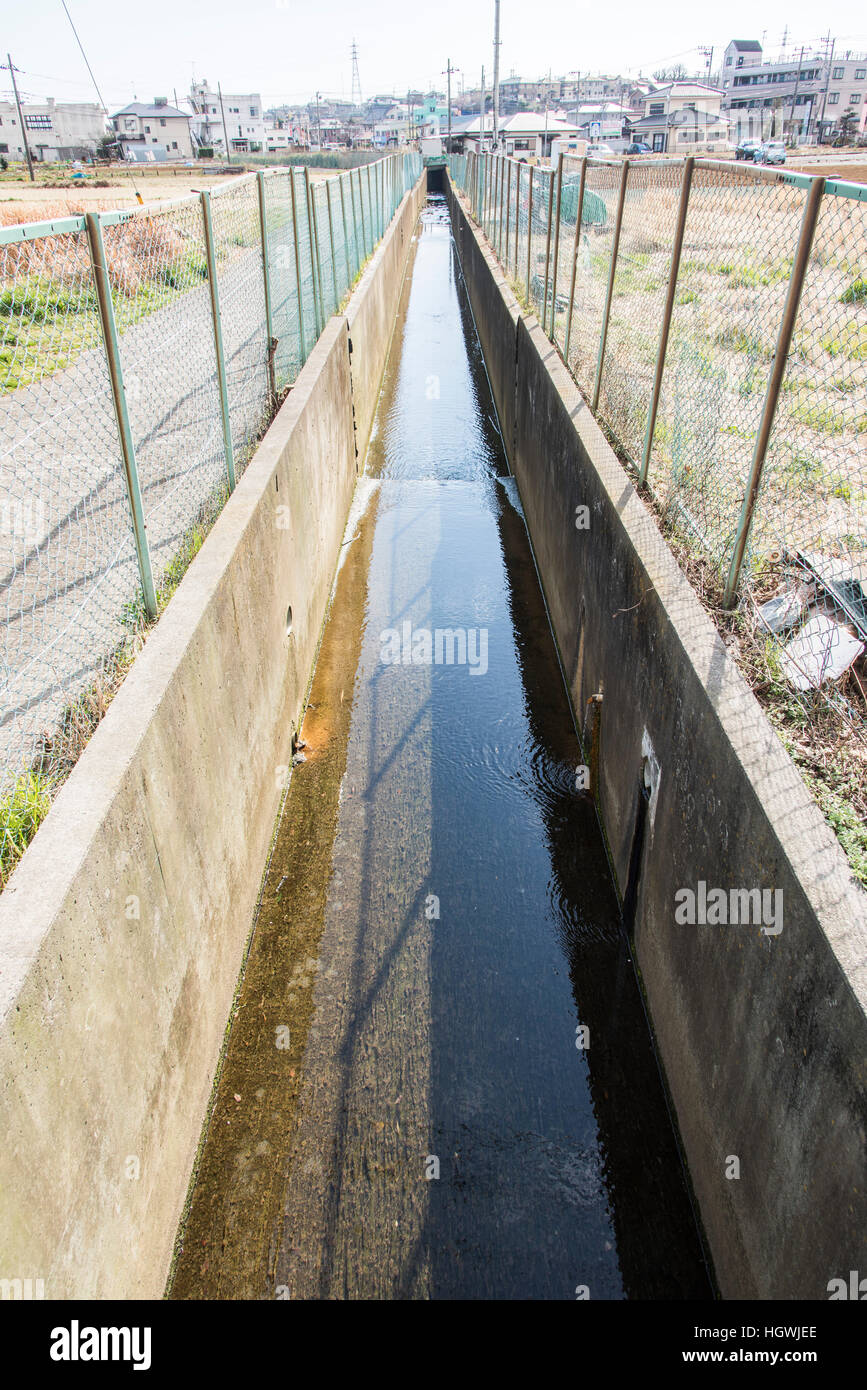 Concrete protected canal, Isehara City, Kanagawa Prefecture, Japan Stock Photo
