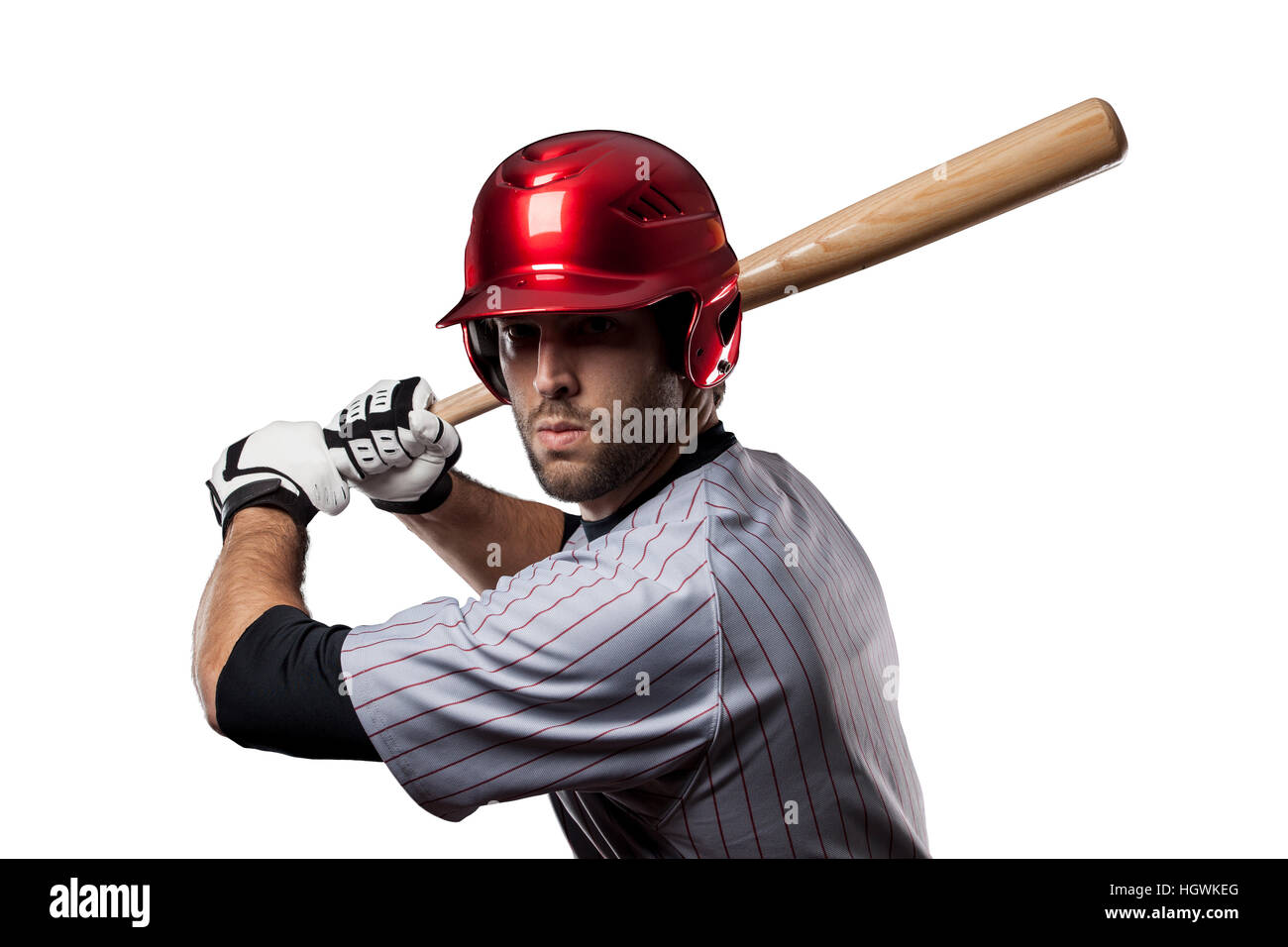 Baseball Player in red uniform, on a white background Stock Photo - Alamy