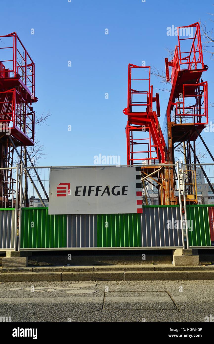 Sign for Eiffage on a construction site in Paris, France Stock Photo