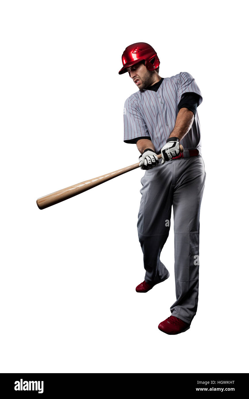 Baseball Player in red uniform, on a white background Stock Photo - Alamy