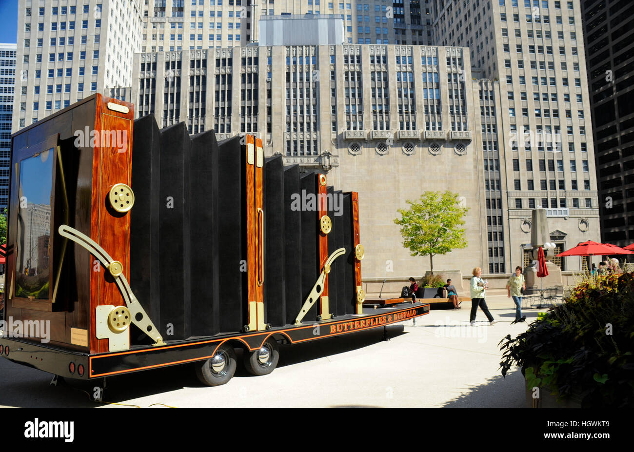 Largest film camera in the world. The Butterflies and Buffalo exhibit in Chicago by photographer, Dennis Manarchy. Stock Photo