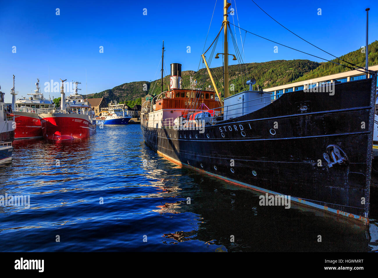 Old ships on display in Bergen, Norway Stock Photo