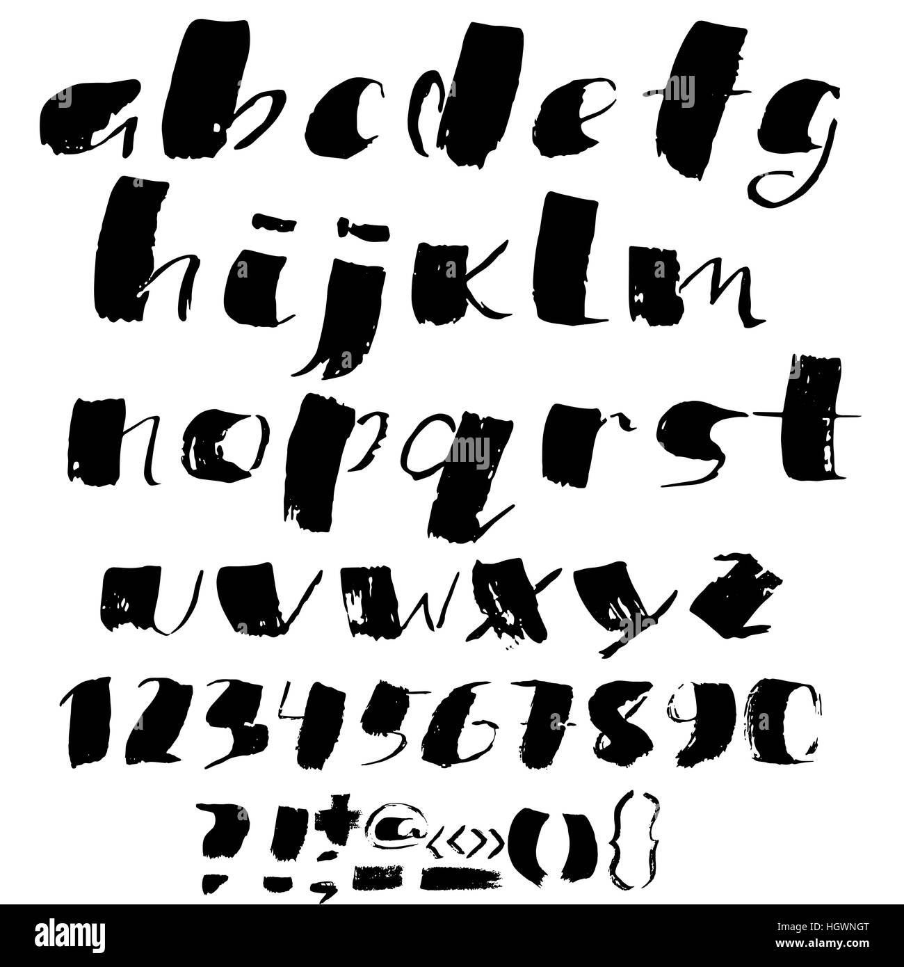Hand drawn font made by dry brush strokes. Grunge style alphabet Stock ...