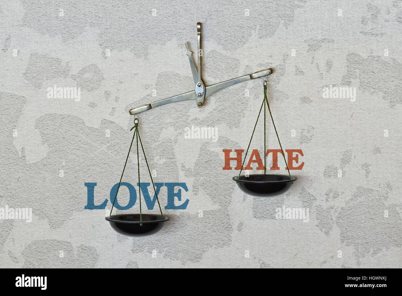 Words Love and Hate and a balance on bright background Stock Photo - Alamy