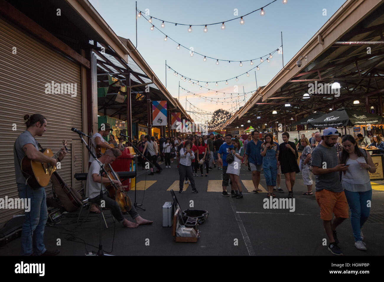 A band playing at the Queen Victoria Summer Night Market, Melbourne