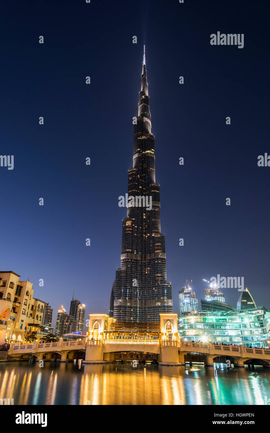 Night view of Burj Khalifa, Dubai, United Arab Emirates Stock Photo