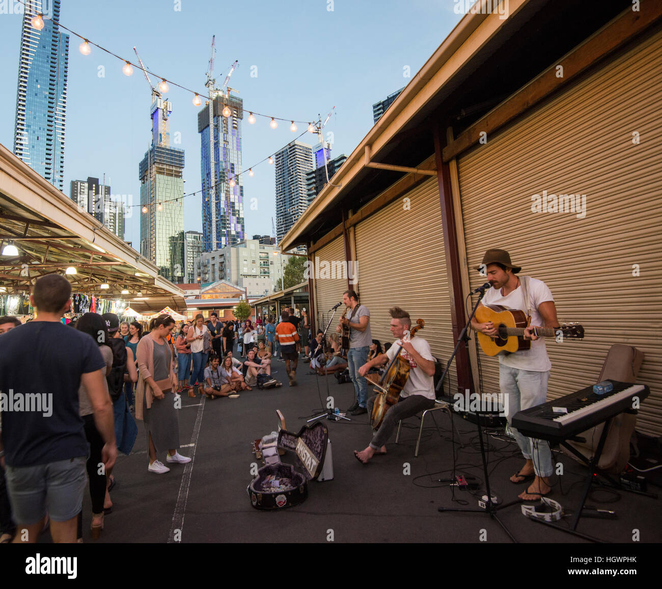 A band playing at the Queen Victoria Summer Night Market, Melbourne
