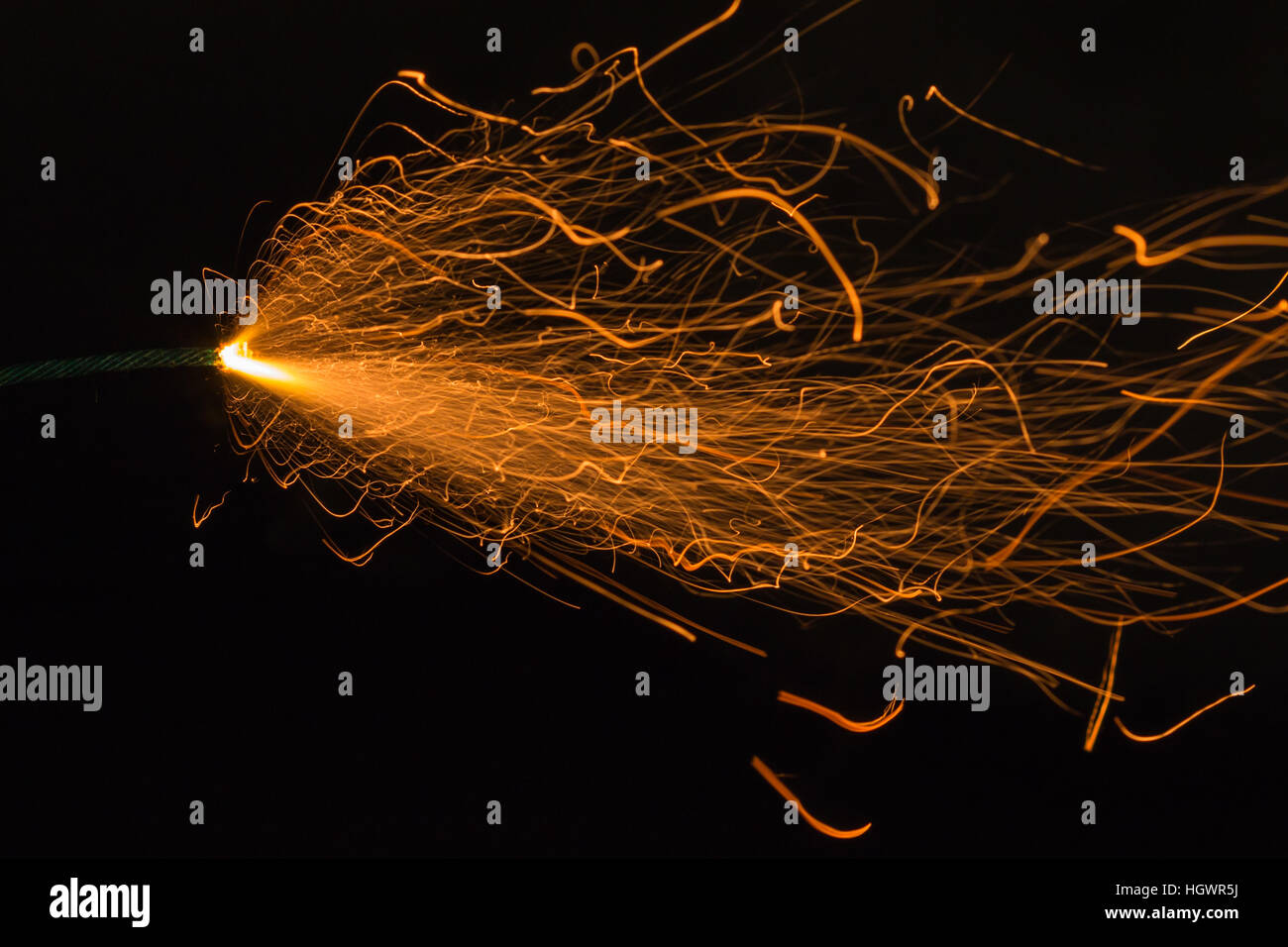 Studio shot of th burning fuse, fireworks ignition, bomb fuse Stock