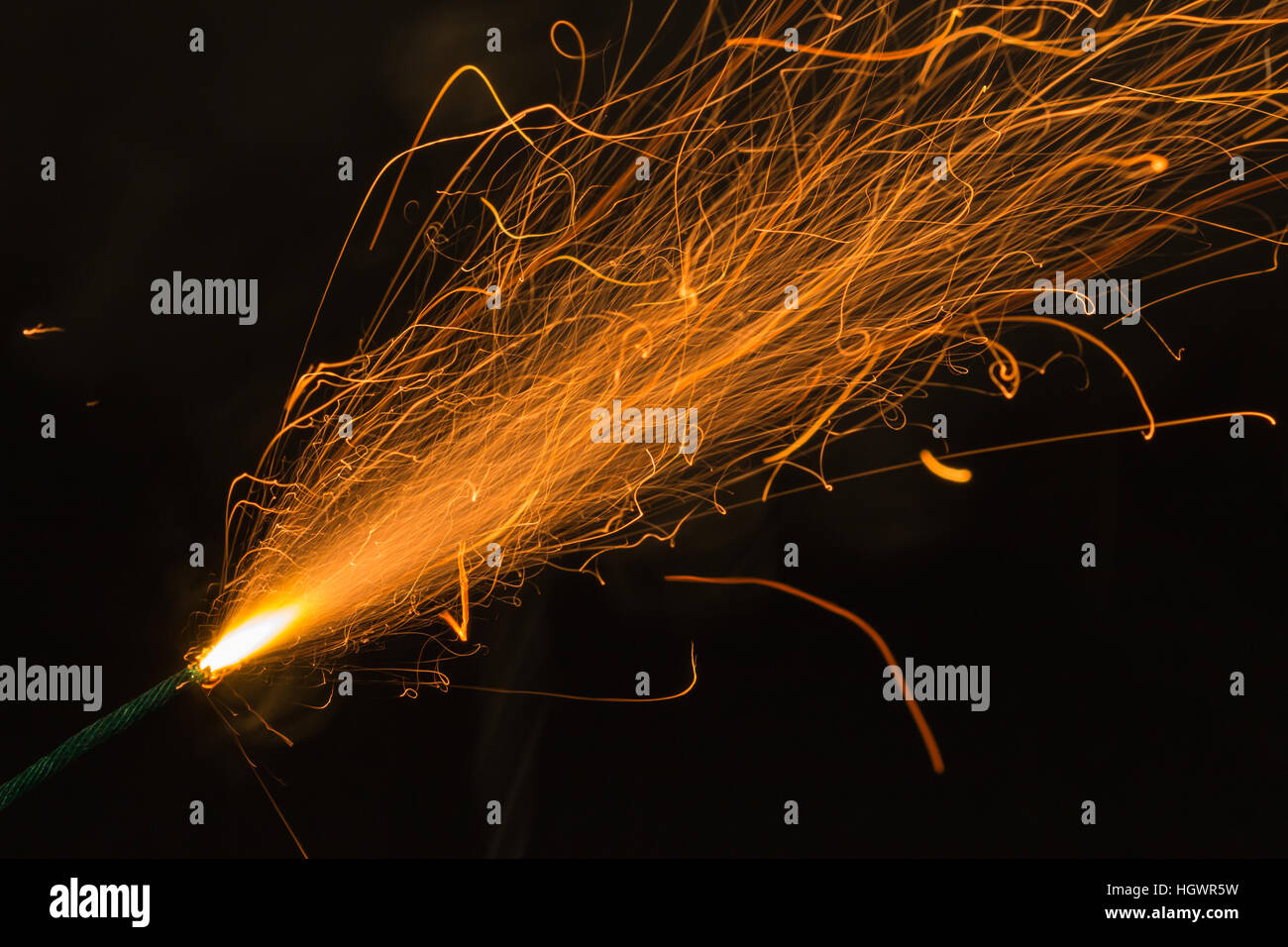 Studio shot of th burning fuse, fireworks ignition, bomb fuse Stock