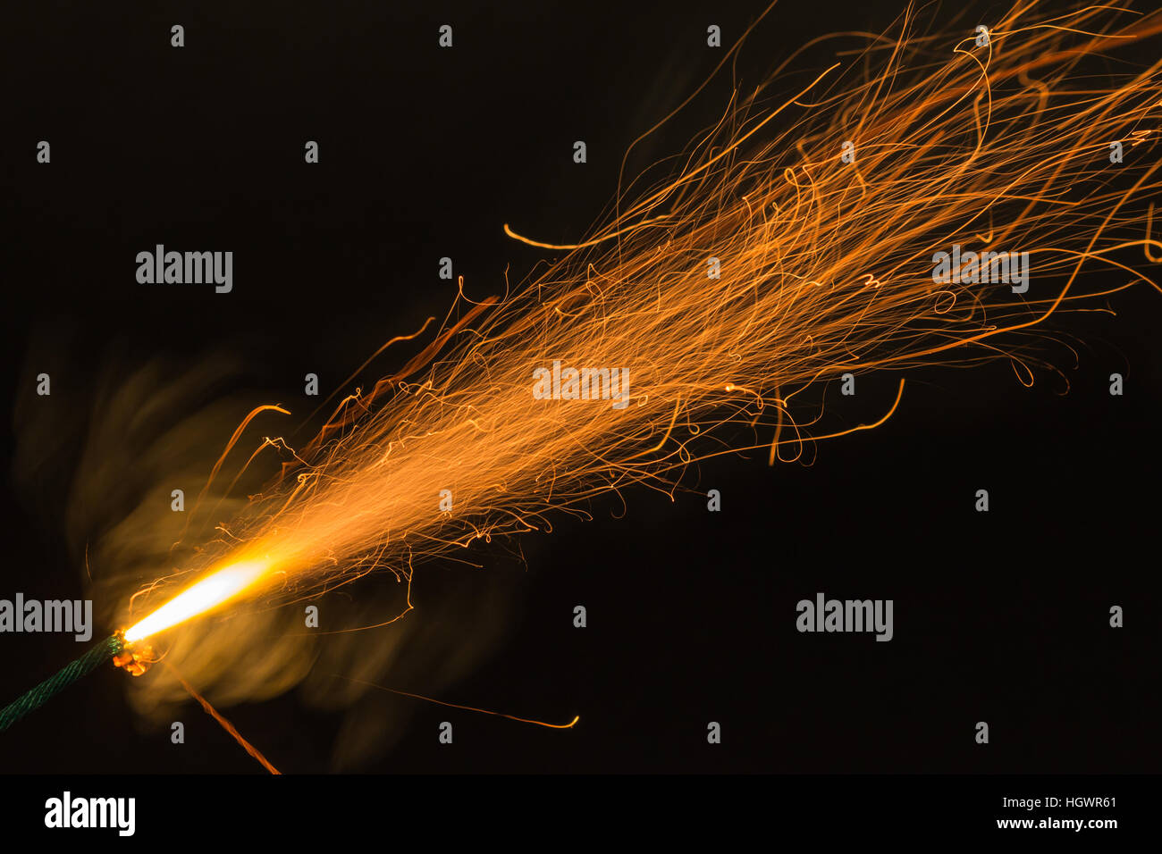 Studio shot of th burning fuse, fireworks ignition, bomb fuse Stock