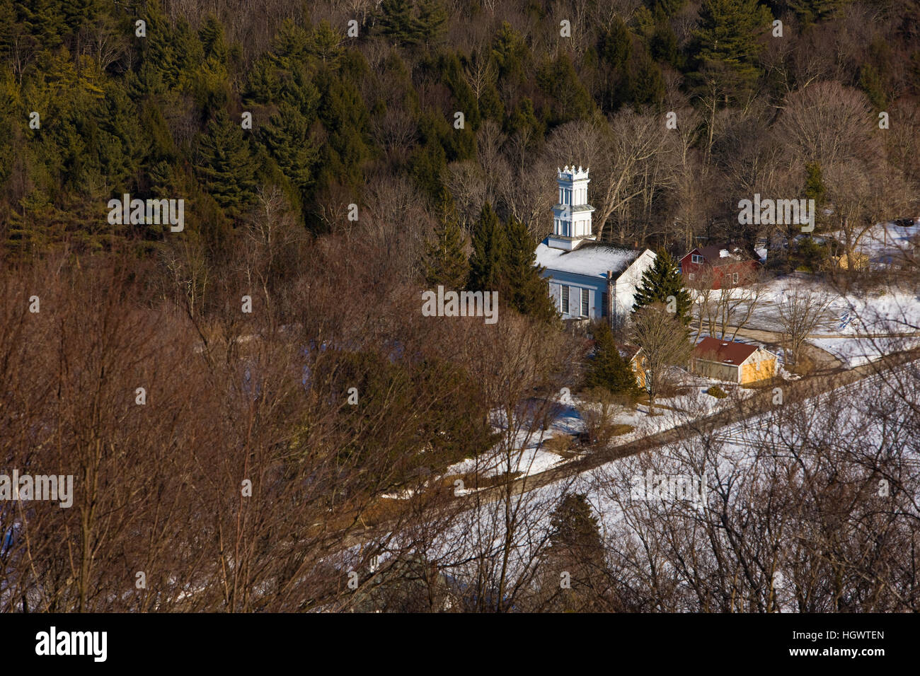 The Union Church (1844) as seen from Tyringham Cobble in Tyringham