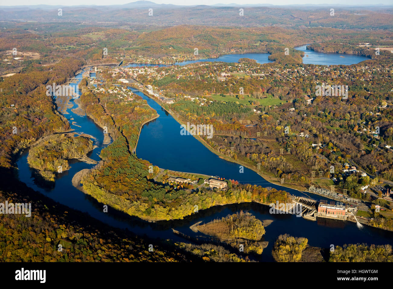 The Connecticut River, canal, and reservoir at Turners Falls