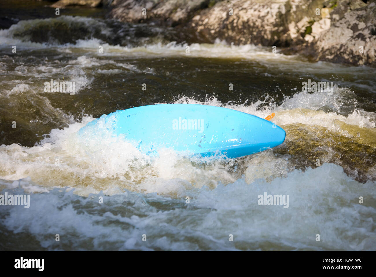 Whitewater kayaking Zoar Rapid on the Deerfield River in Charlemont, Massachusetts Stock Photo