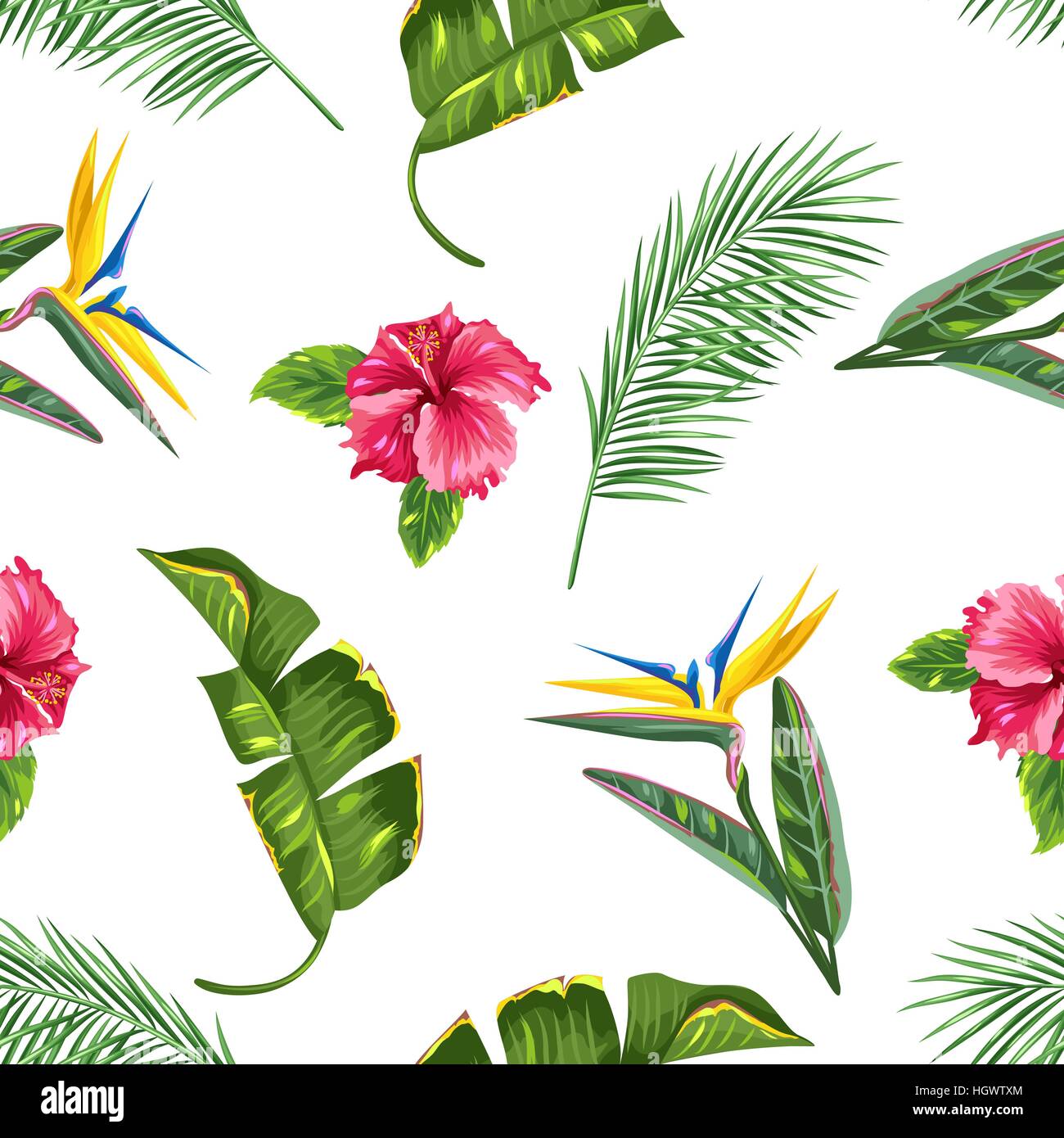 Seamless Pattern With Tropical Leaves And Flowers Palms