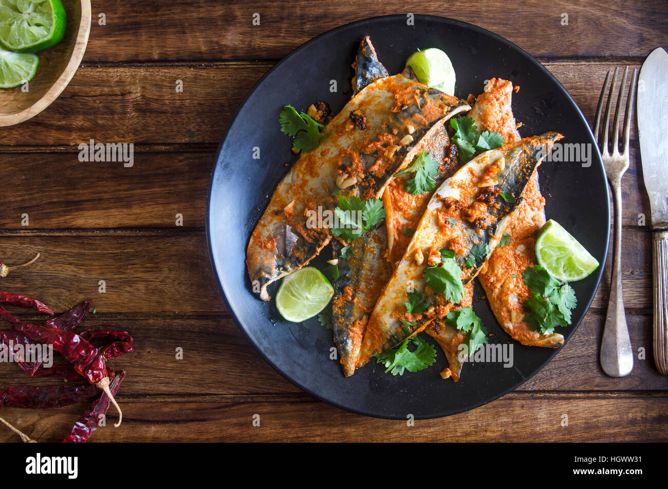Indian mackerel fish fry with coriander Stock Photo