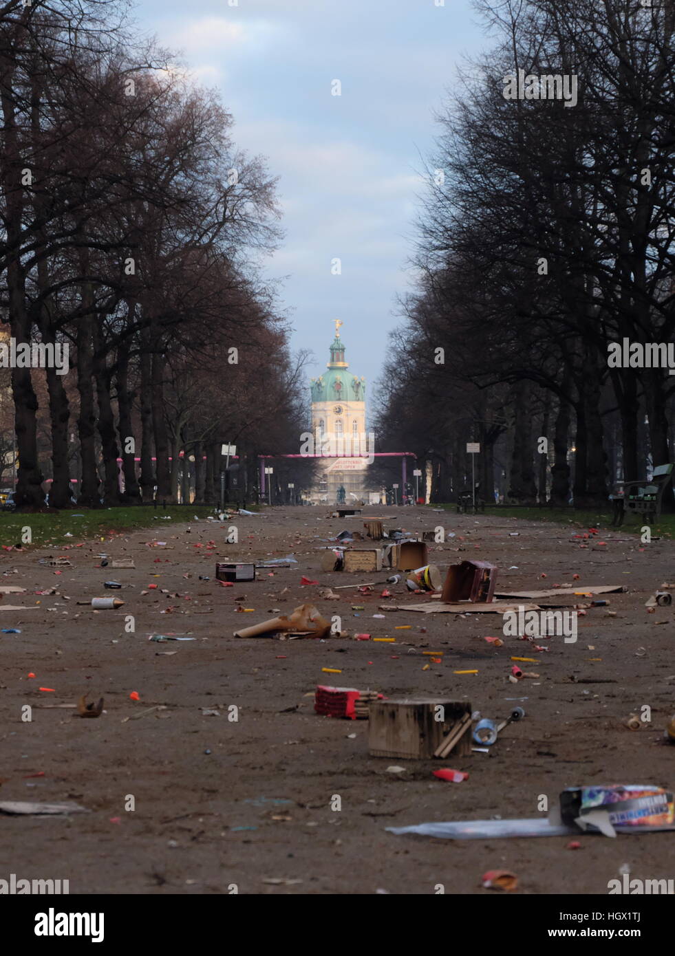 Jan 1 2017, spent fireworks in Berlin, the morning after the night before  in the Schlossstrasse Berlin Stock Photo - Alamy