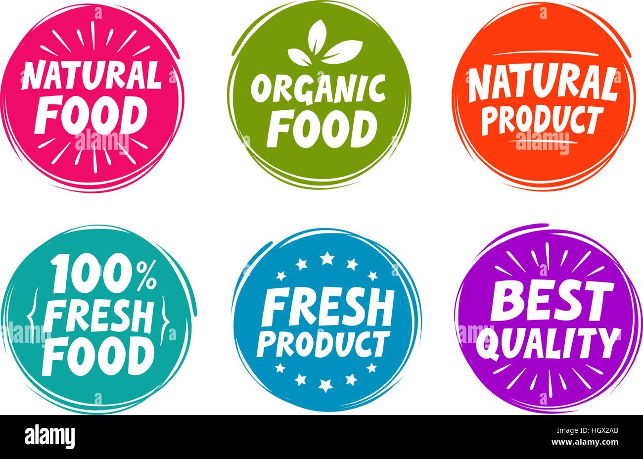 Vector set colorful labels for food, nutrition. Collection icons Stock Vector