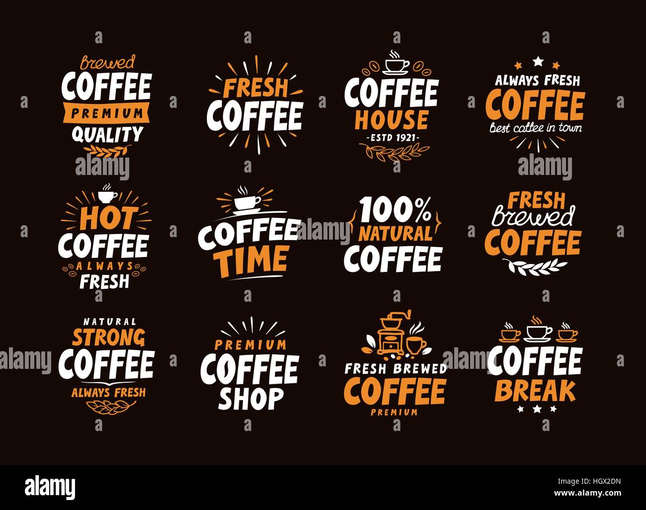 Coffee logo. Collection elements for menu design restaurant or cafe Stock Vector