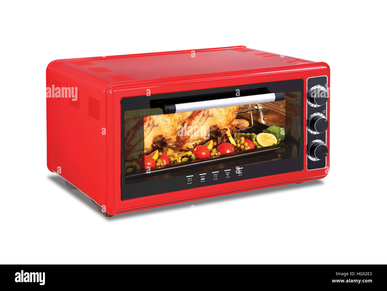 red microwave oven on a white background Stock Photo