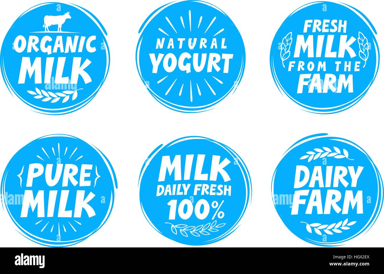 Milk set icon, label, element. Dairy food emblem, template, symbol. Vector illustration isolated on white background Stock Vector
