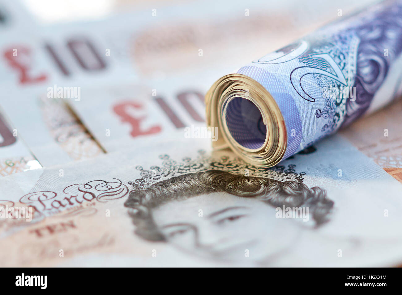 British Twenty and ten pound notes Stock Photo
