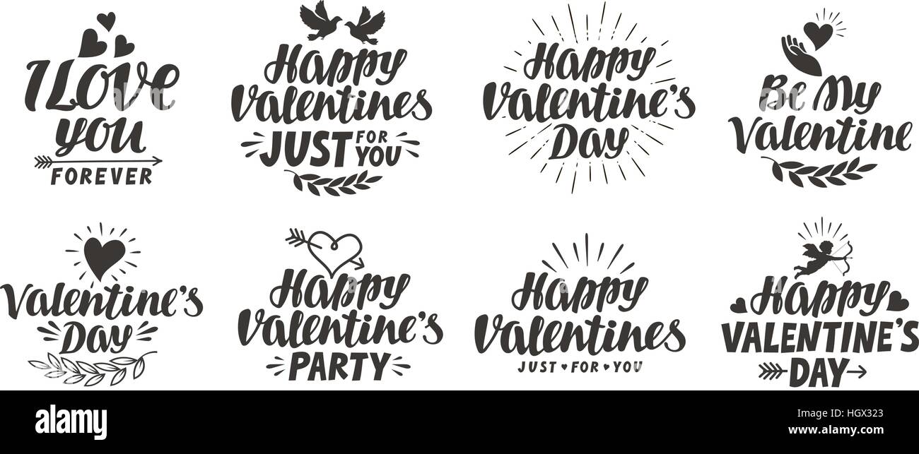 Happy Valentine s day. Collection beautiful labels for decoration of greeting card. Vector illustration Stock Vector