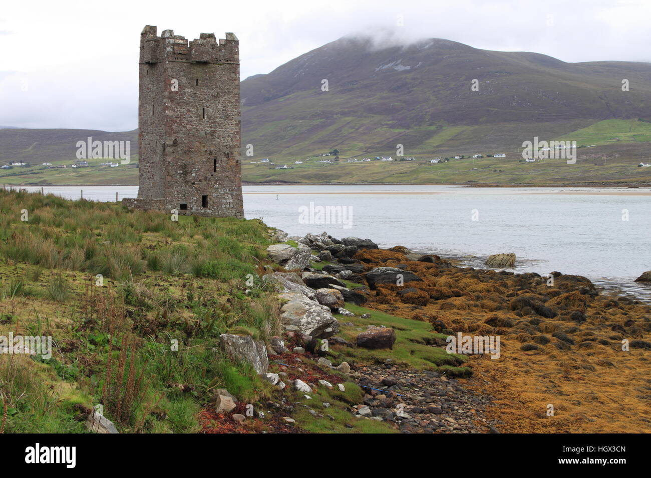 Kildavnet castle in Achill Island. County Mayo, Ireland Stock Photo