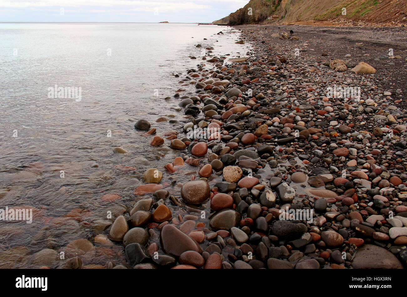 Rocky shoreline of Santa Rosalia sea scape photograph Stock Photo