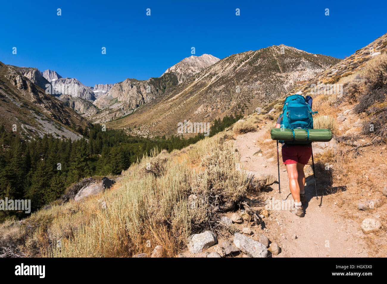 Backpacker On The Big Pine Lakes Trail Inyo National Forest Sierra 