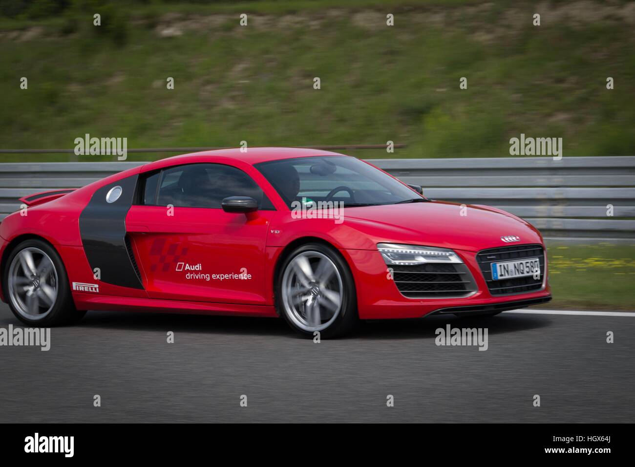 Poznan, Poland - June 3, 2013 Audi Sportcars Driving Experience. Presentation of the sports car Audi R8, RS6, RS4. Stock Photo