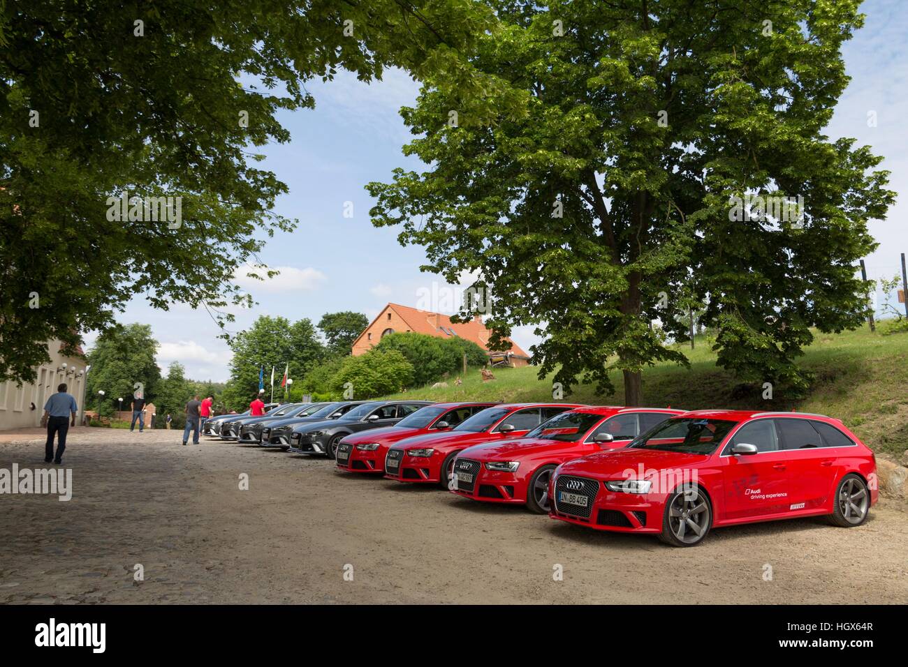 Poznan, Poland - June 3, 2013 Audi Sportcars Driving Experience. Presentation of the sports car Audi R8, RS6, RS4. Stock Photo