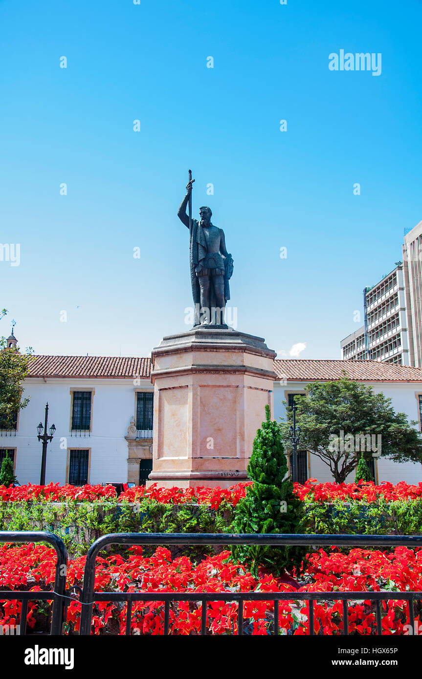 Statue of Miguel de Cervantes Saavedra in Bogota, Colombia Stock Photo