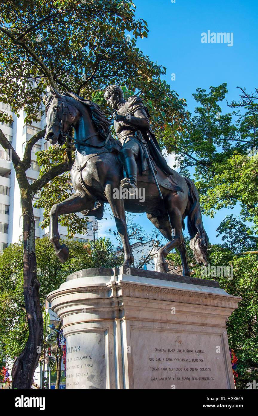 Statue of Simon Bolivar in Simon Bolivar Park, Medellin, Colombia Stock Photo