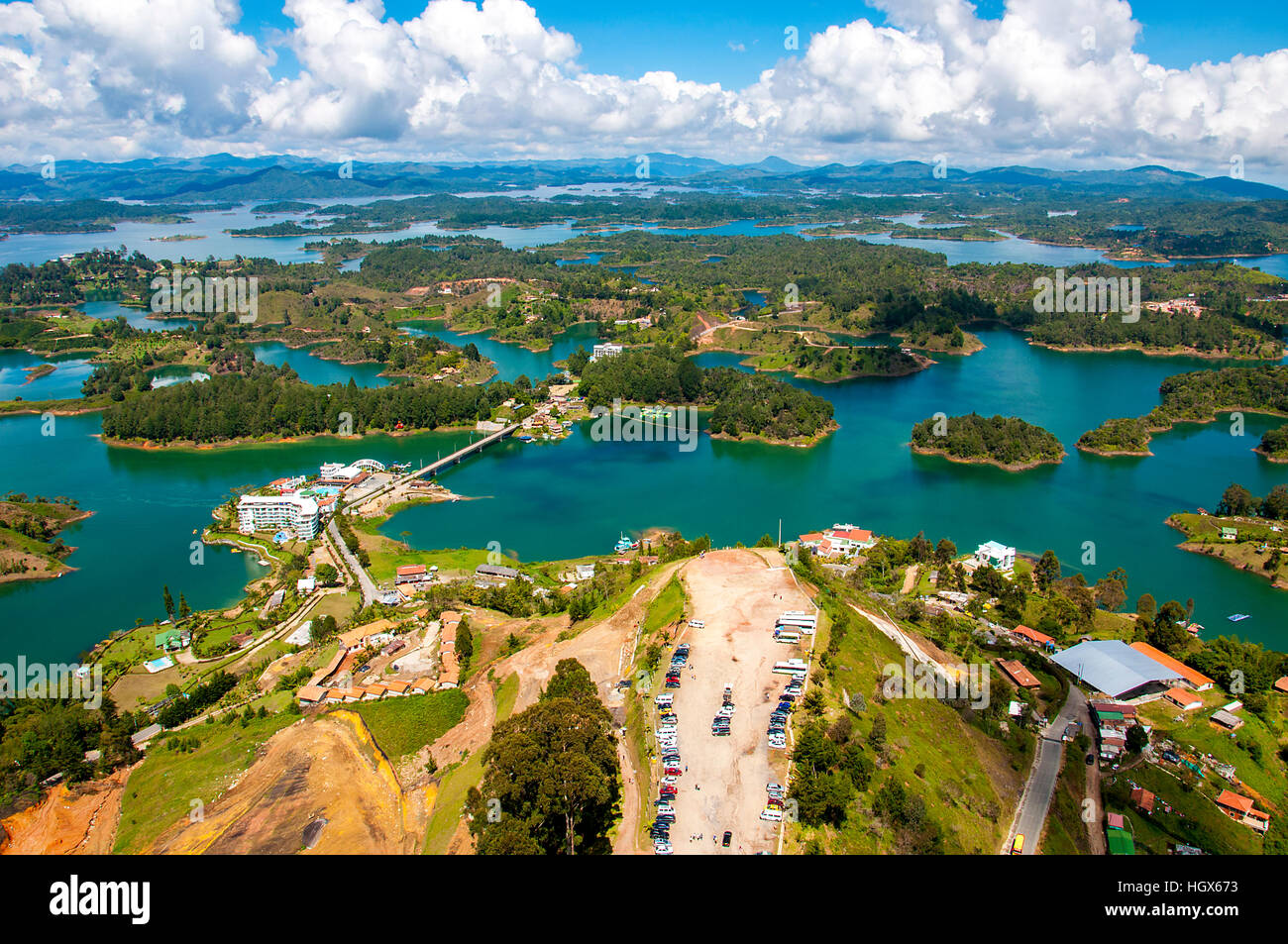 Panoramic view from Rock of Guatape in  Medellin, Colombia Stock Photo