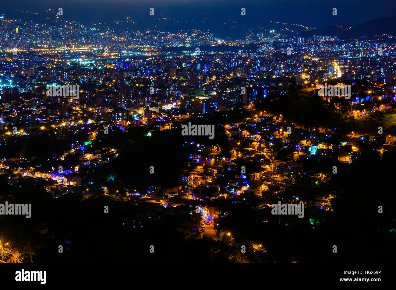 Aerial view of Medellin at night in Colombia Stock Photo Alamy